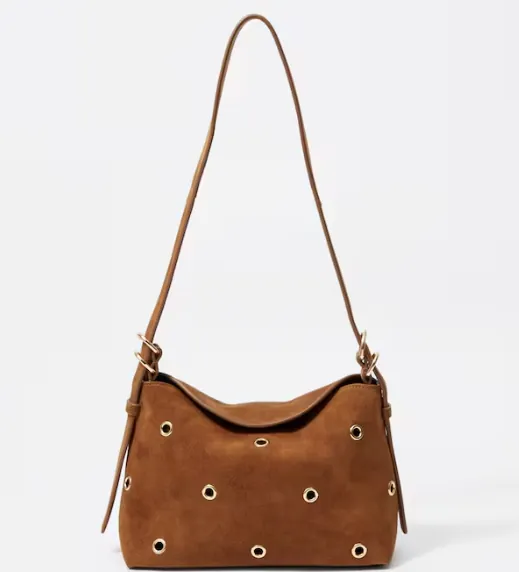 Small Eyelet Embellished Suede Bag